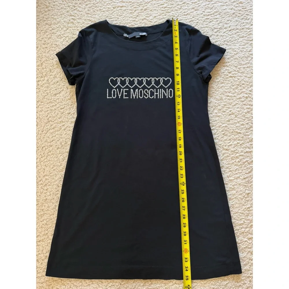 Rare Love Moschino Black 100% Cotton T Shirt Dress With Rhinestone Design US 12